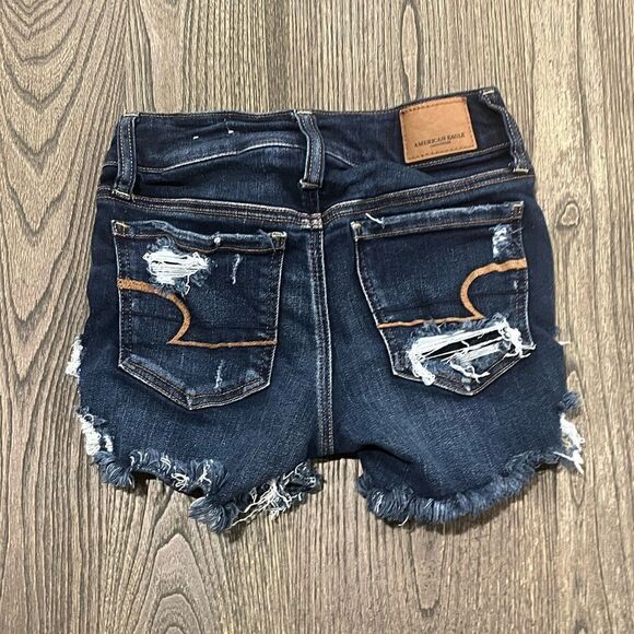 American Eagle Womens Ne(x)t Level Denim Midi Short Distressed Dark Blue Size 0 - Picture 5 of 5